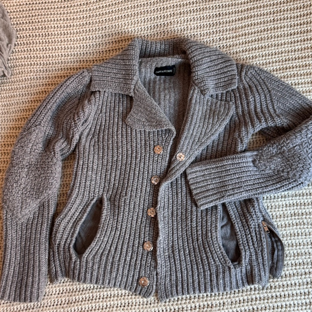 Zadig & Voltaire “Frany” Wool-Blend Cardigan Gray Size M